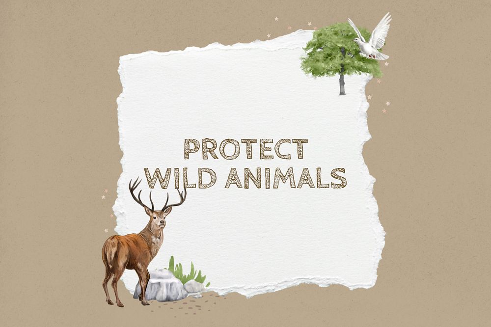 Protect wild animals ripped paper, editable deer collage design