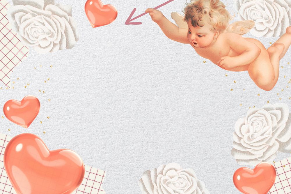 Valentine's cupid background, editable heart frame collage design