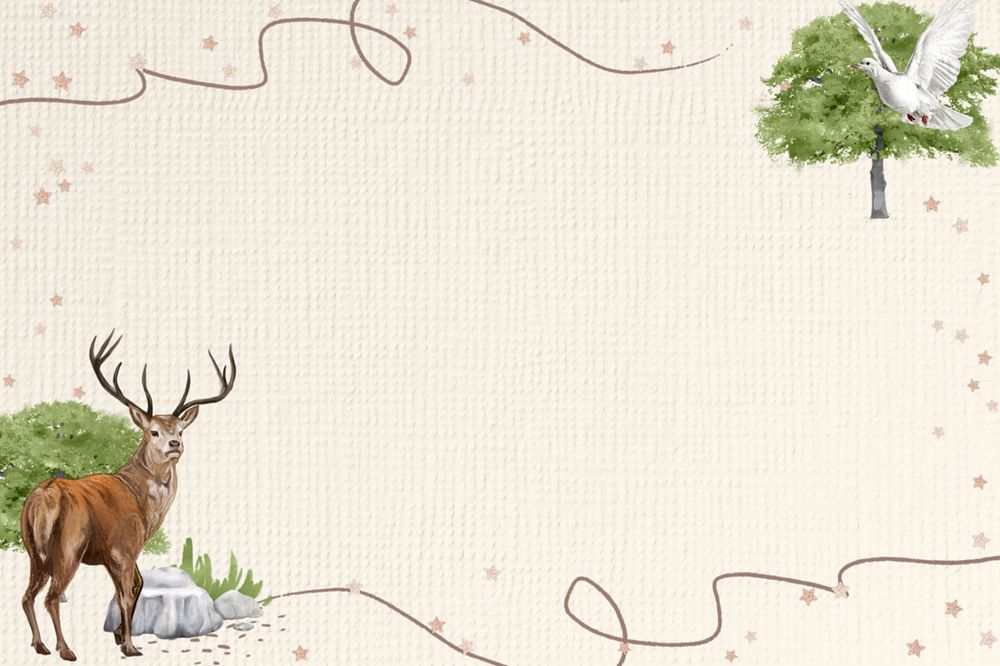 Aesthetic stag frame background, editable wildlife and nature collage design