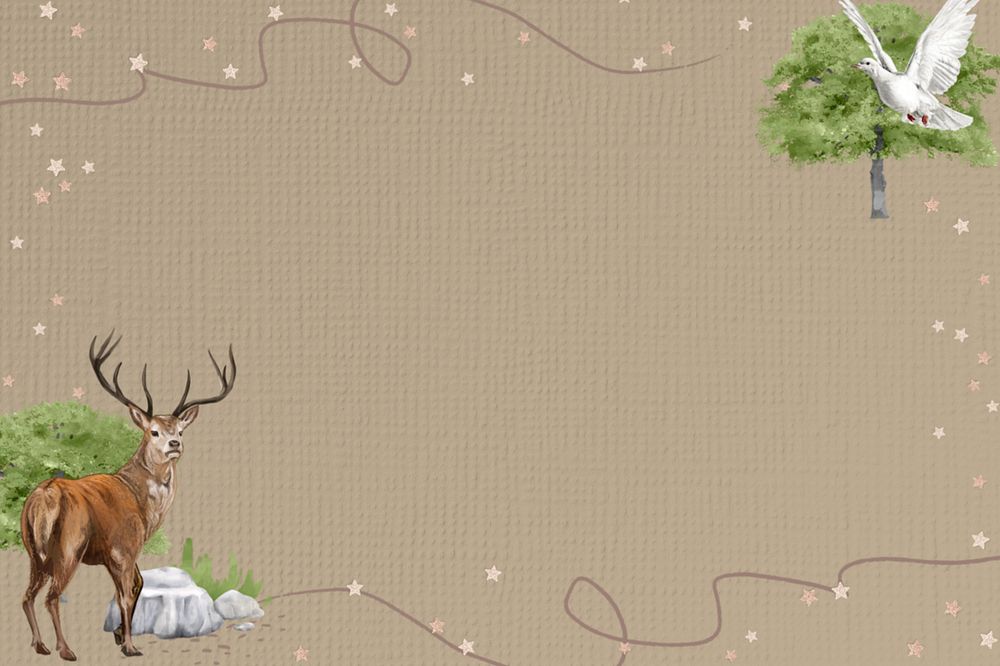 Editable stag frame background, aesthetic wildlife and nature collage design