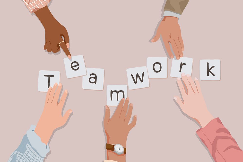 Diverse teamwork pink background, editable vector illustration