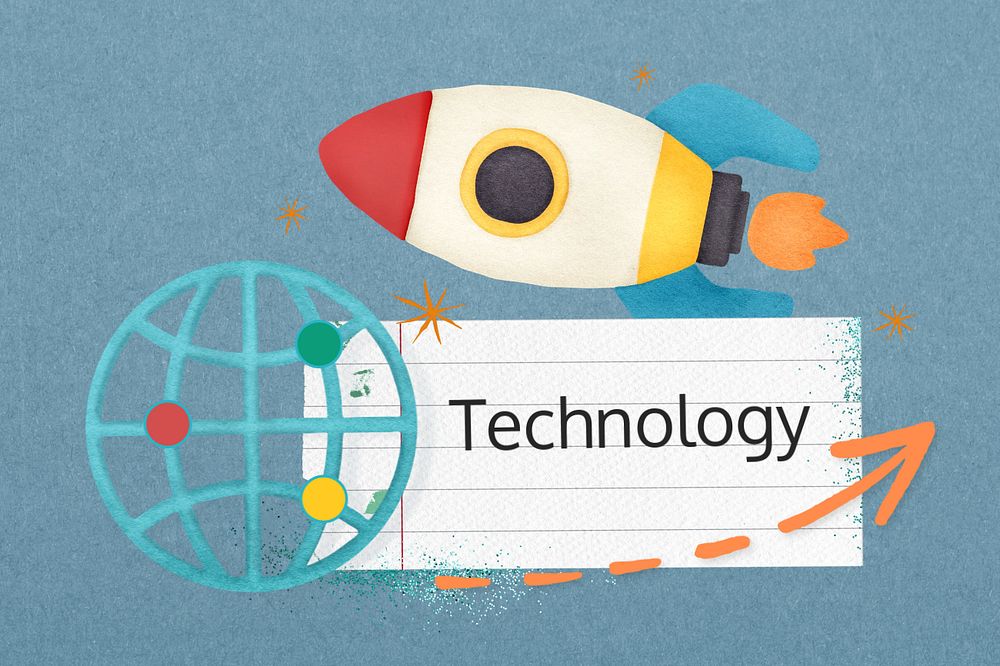 Editable technology word, space rocket background design