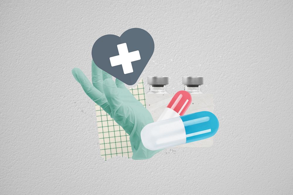 Editable vaccine and medicine, healthcare collage design