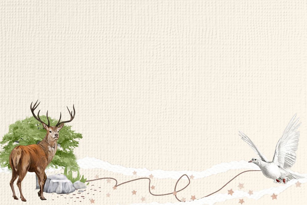 Aesthetic stag border background, editable wildlife and nature ripped paper collage design