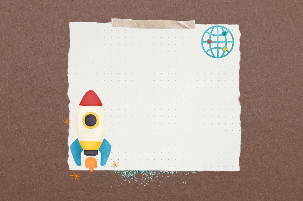 Editable space rocket note paper collage design