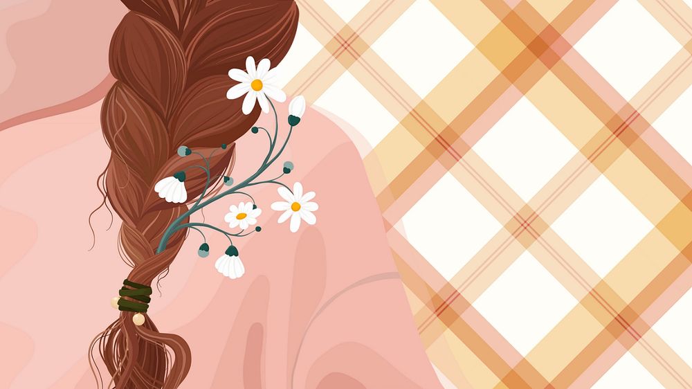 Feminine hair & daisy, desktop wallpaper, editable aesthetic illustration