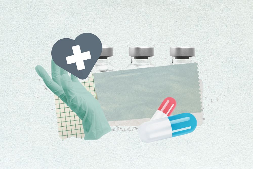 Editable vaccine and medicine, healthcare collage design