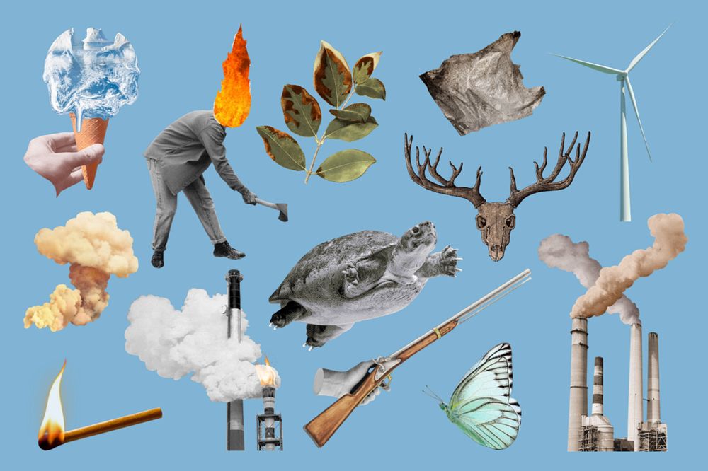 Global warming, pollution & environment sticker set, editable design