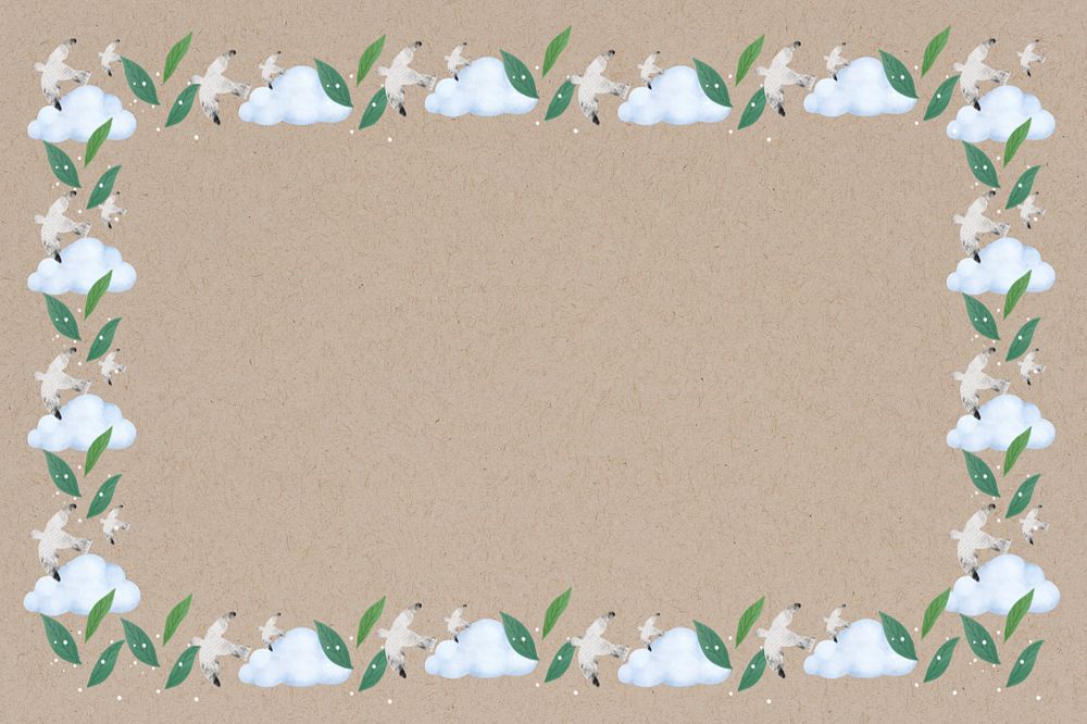 Leafy cloud frame background, editable brown paper design