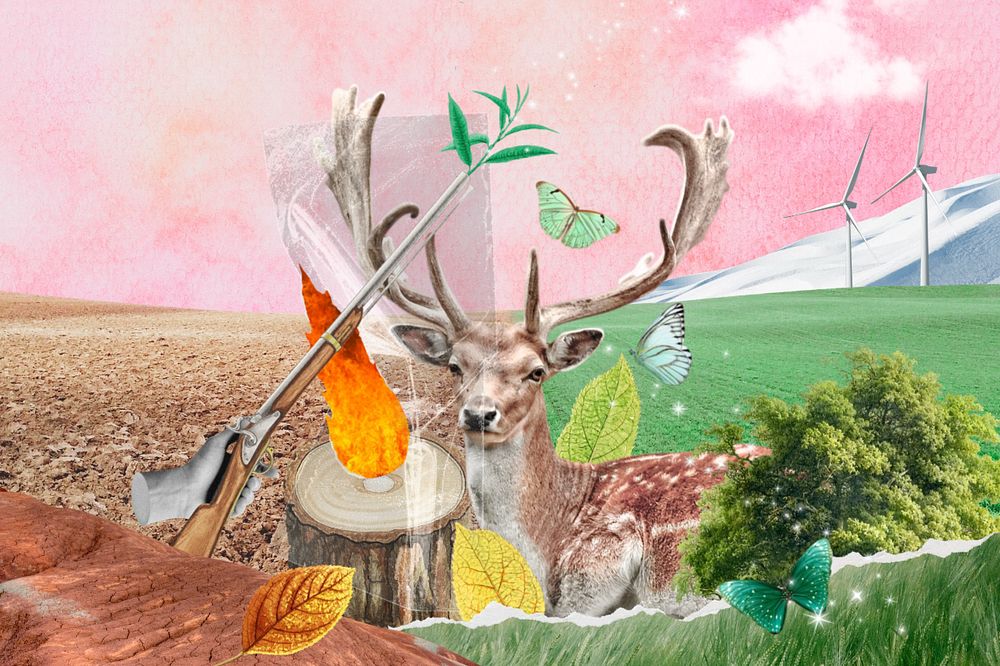 Stag animal aesthetic background, surreal environment remix, editable design