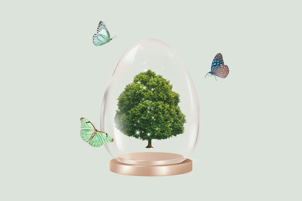 Glass tree globe background, save the Earth remix, editable design