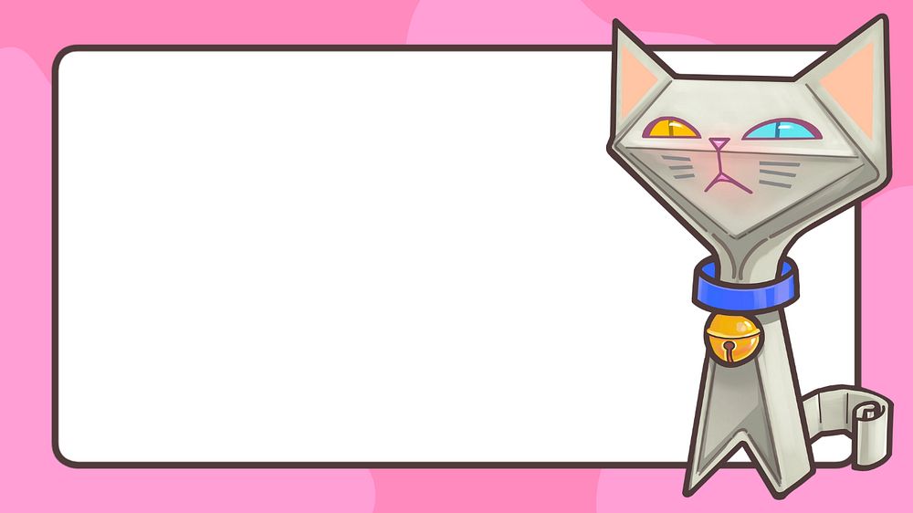 Cat pink frame desktop wallpaper, editable funky character design