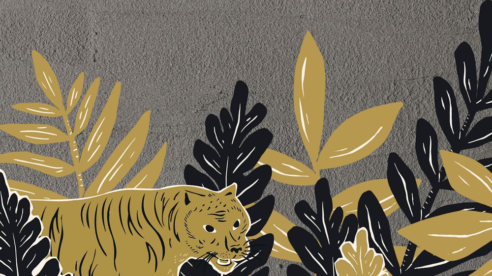 Tiger botanical gray desktop wallpaper, animal illustration