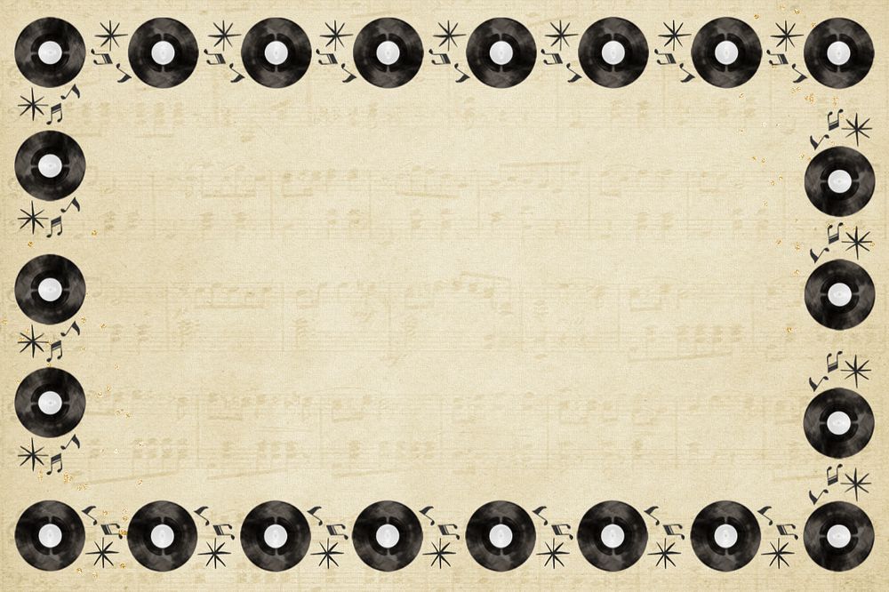 Editable retro music frame background, vinyl record patterned design