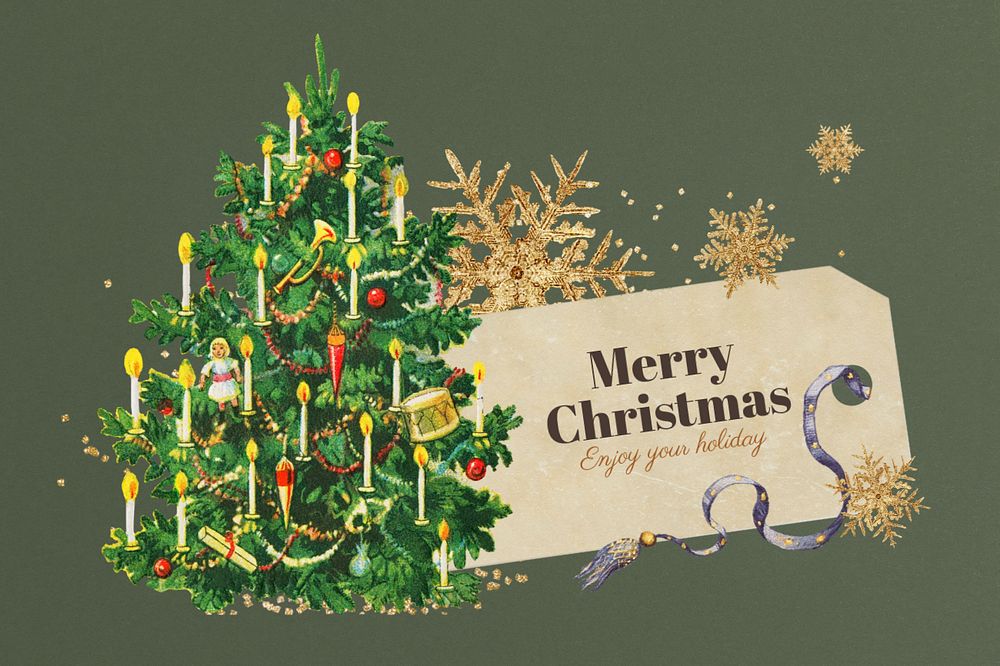 Merry Christmas greeting tag sticker, editable paper craft remix