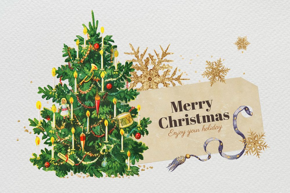 Merry Christmas greeting tag sticker, editable paper craft remix