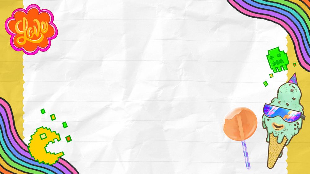 Funky ice-cream border desktop wallpaper, editable character design