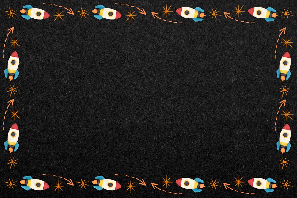 Editable space rocket pattern frame, cute galaxy background design