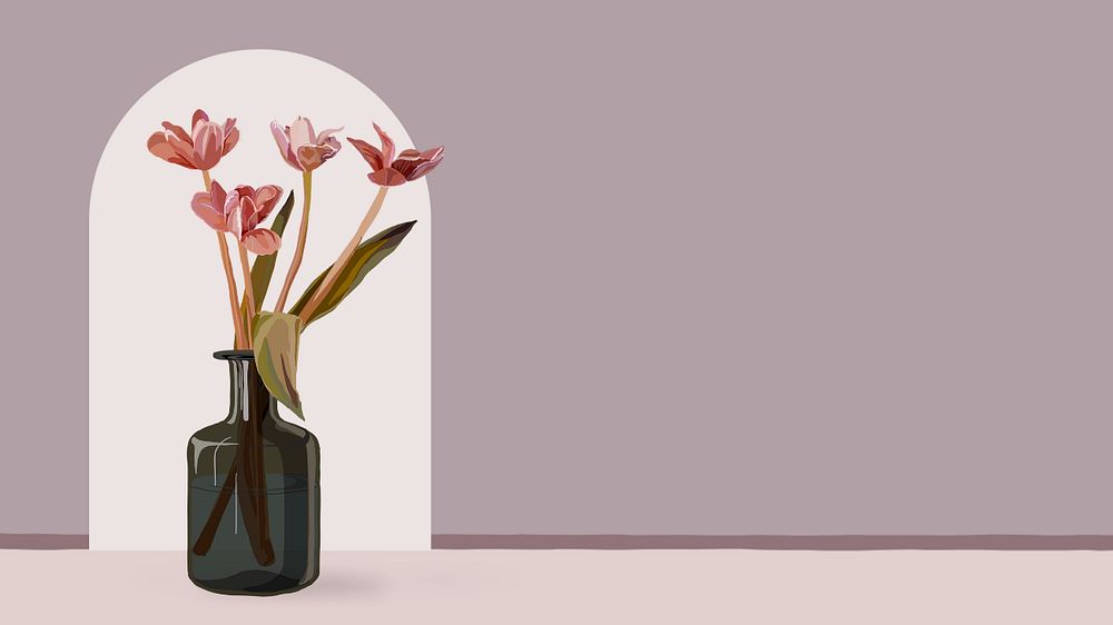 Flower vase, aesthetic desktop wallpaper, editable design