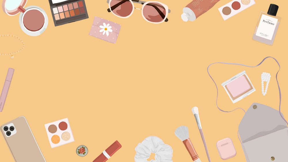 Makeup objects, feminine desktop wallpaper, editable aesthetic design