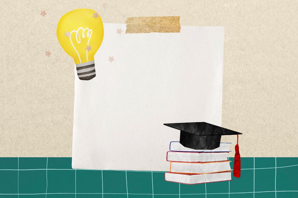 Editable graduation cap notepaper, education collage element