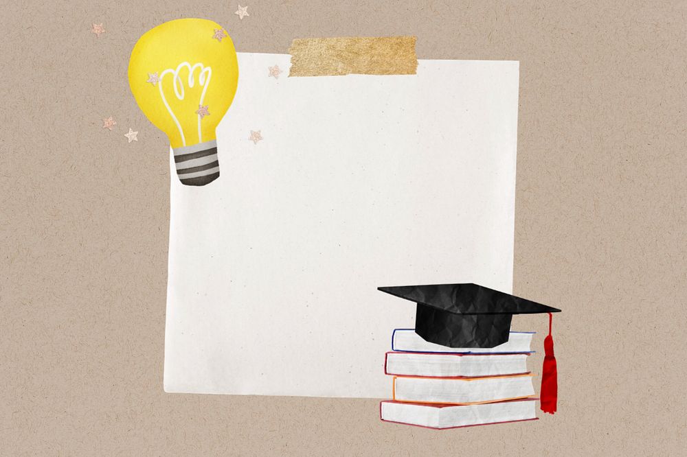 Graduation cap notepaper background, editable education collage element