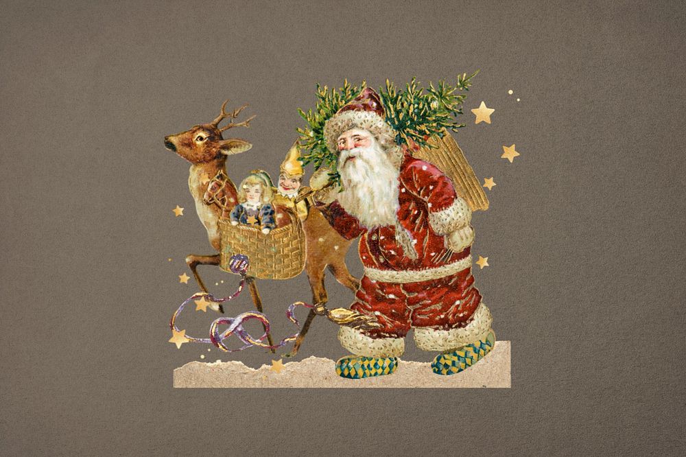 Vintage Santa Claus sticker, Christmas editable collage element