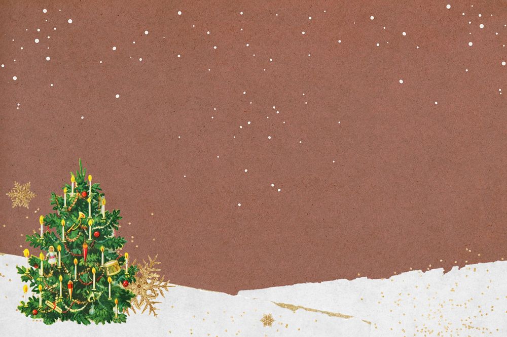 Festive Christmas tree background, ripped paper border, editable design