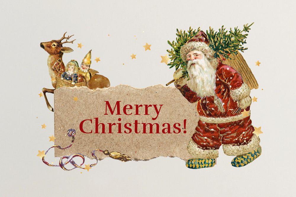 Merry Christmas greeting tag sticker, editable paper craft remix