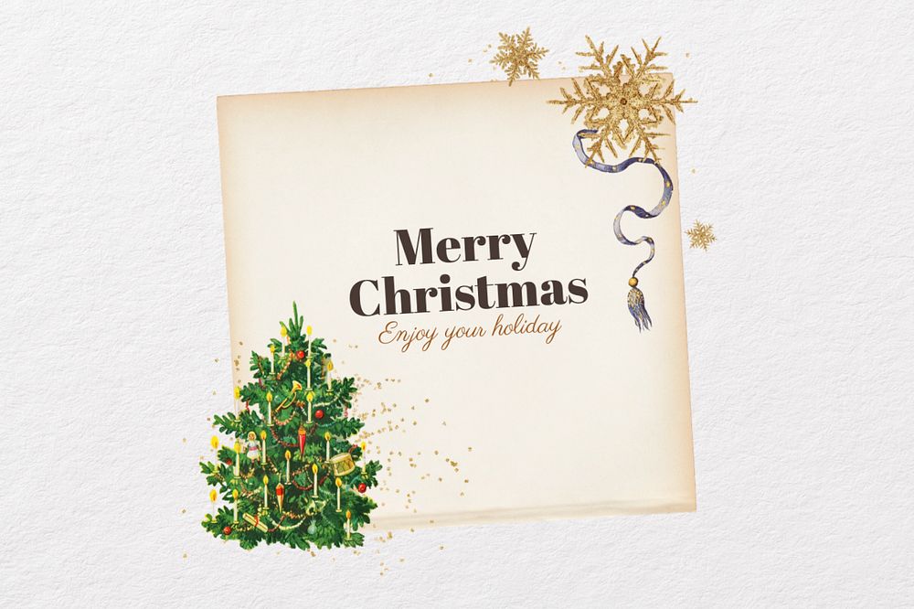 Merry Christmas sticker, editable festive greeting paper collage