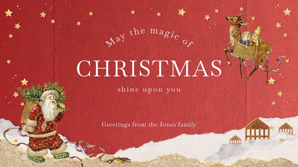 Christmas greeting blog banner template, editable festive design