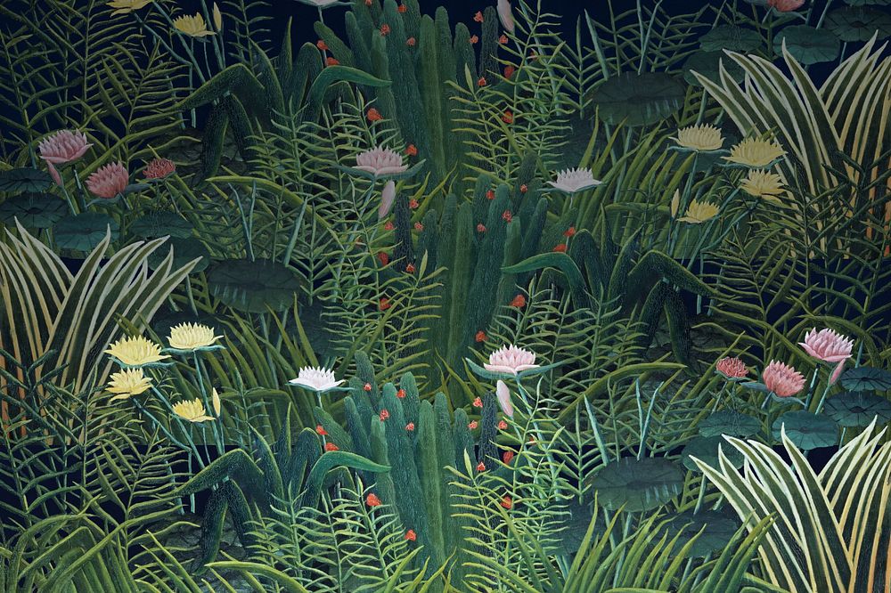 Henri Rousseau's nature background, botanical illustration, remixed by rawpixel