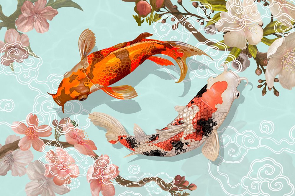 Traditional Koi fish background, Japanese animal illustration, editable design