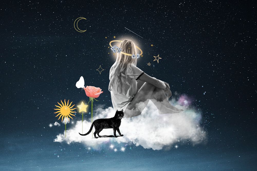 Starry sky aesthetic, daydreaming girl | Free Collage Maker - rawpixel