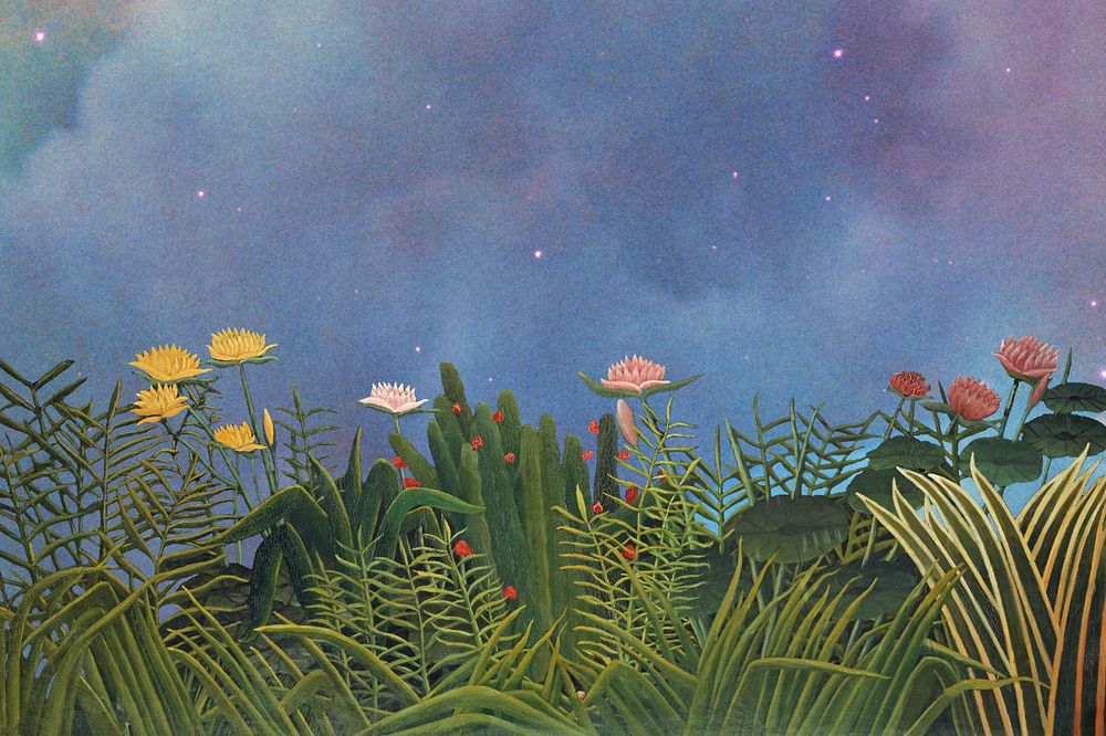 Henri Rousseau's flower blue background, remixed by rawpixel