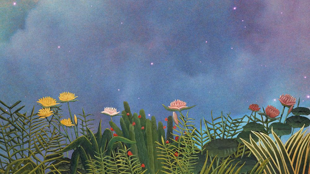 Henri Rousseau's flower desktop wallpaper, remixed by rawpixel