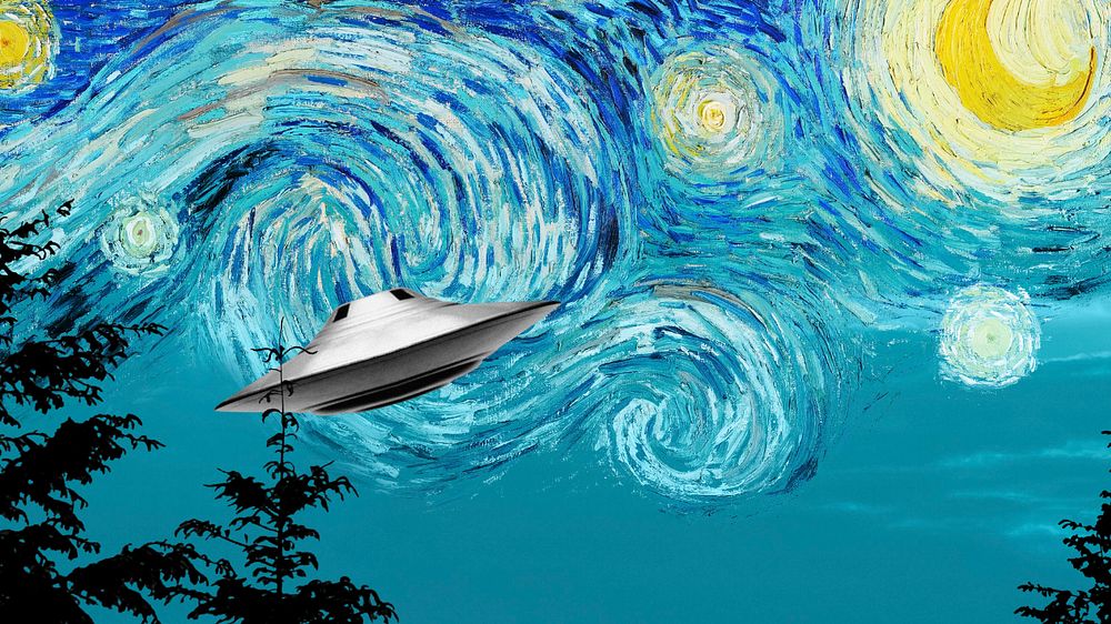 UFO Starry Night  desktop wallpaper. Remixed by rawpixel.