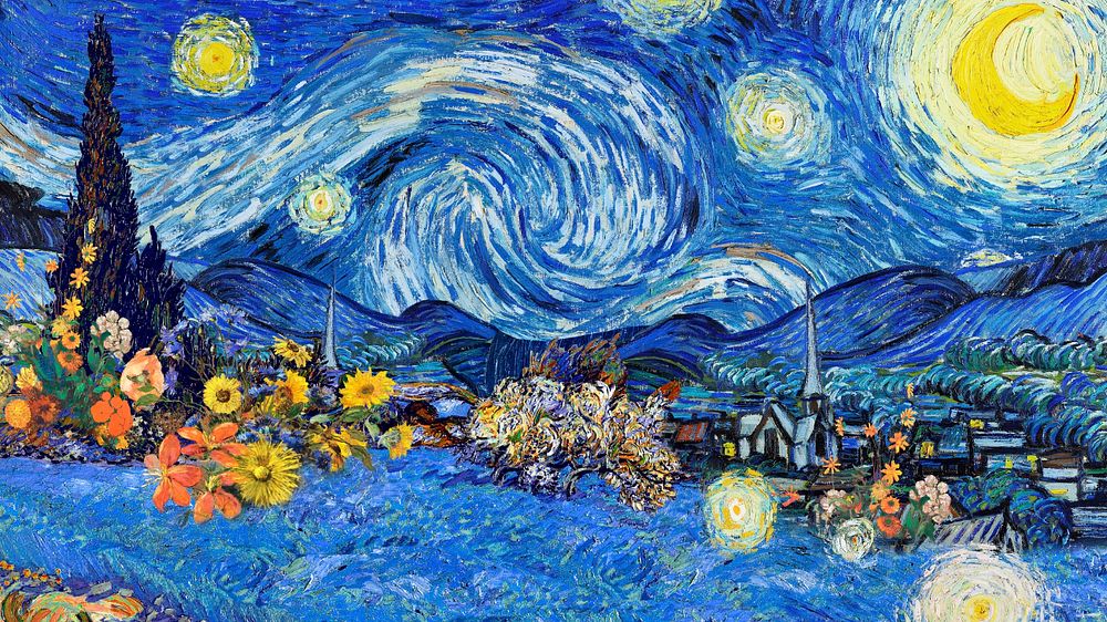 Van Gogh's Starry Night desktop wallpaper. Remixed by rawpixel.