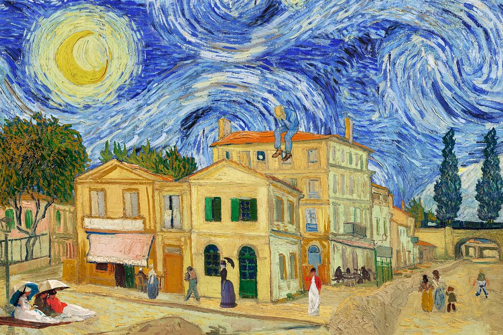 Van Gogh's famous painting background, editable collage design, remixed by rawpixel