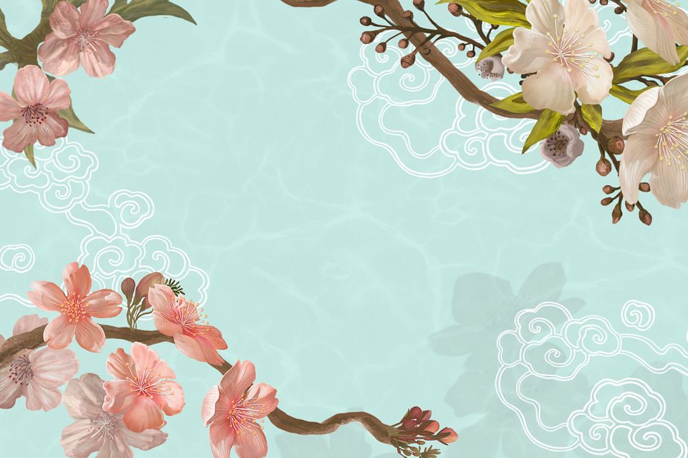 Japanese Sakura aesthetic background, traditional flower border, editable design