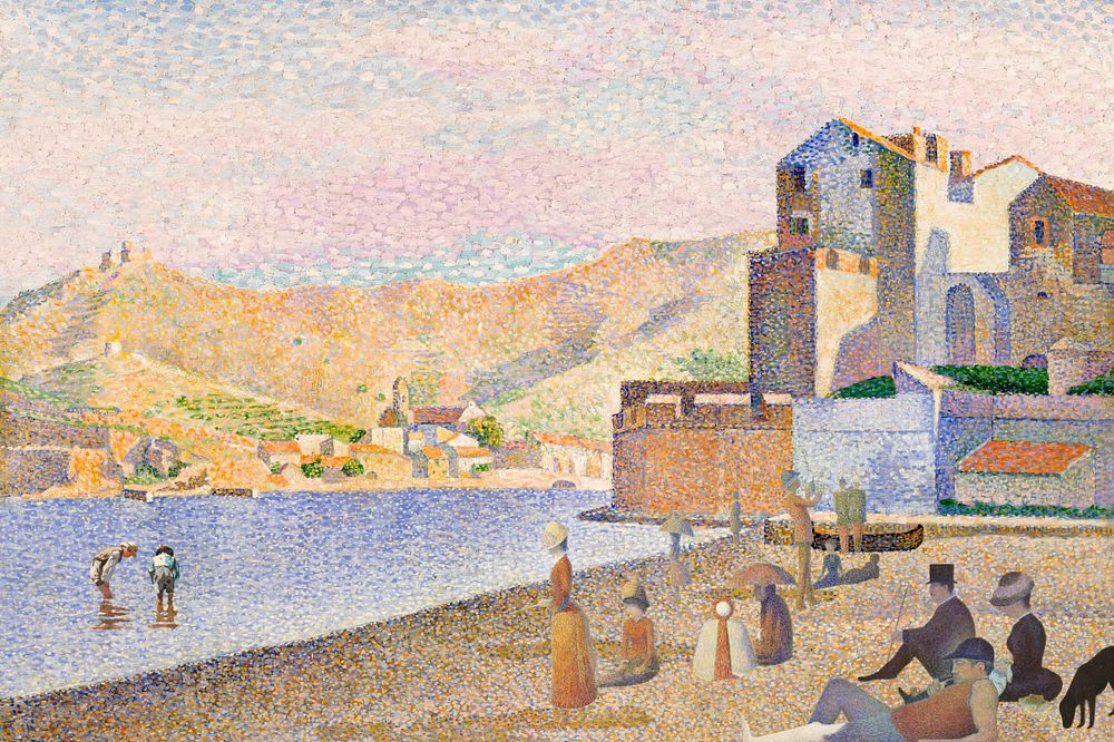 Beach town background, customizable design. Famous artwork by Paul Signac, remixed by rawpixel.