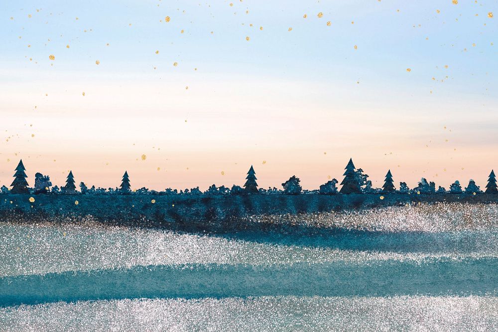 Landscape illustration, aesthetic winter background