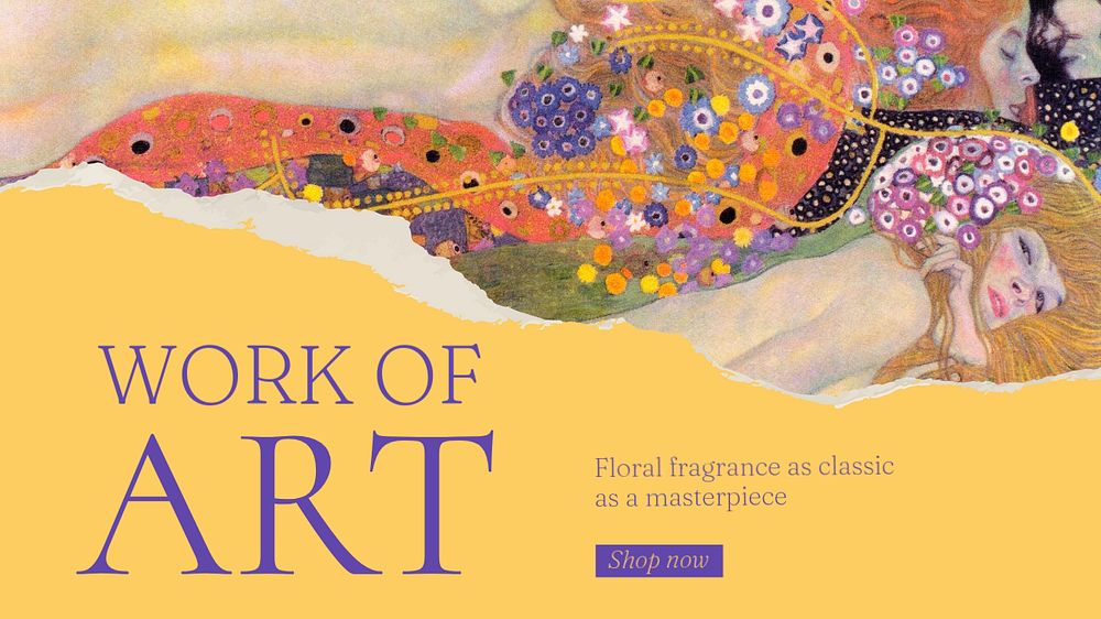 Famous artwork blog banner template, editable Gustav Klimt's Water Serpents II design, remixed by rawpixel