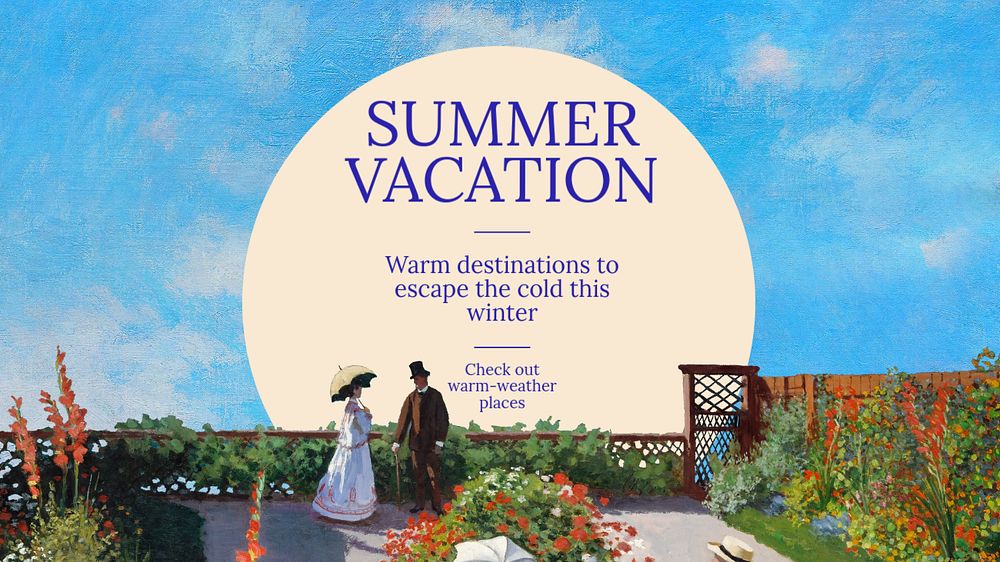 Summer vacation blog banner template, editable design. Artworks by Claude Monet, remixed by rawpixel.