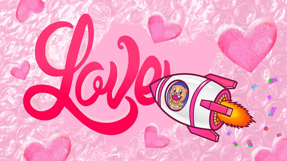 Funky Valentine's desktop wallpaper, editable flying rocket design