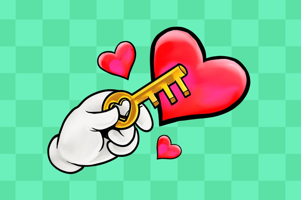 Valentines day background, editable key to heart character design