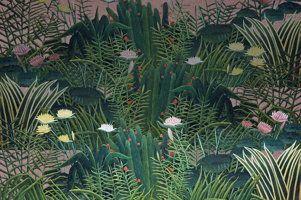 Henri Rousseau's nature background, botanical illustration, remixed by rawpixel