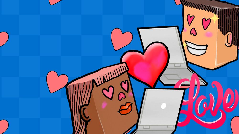 Online dating cartoon computer wallpaper, editable funky character design