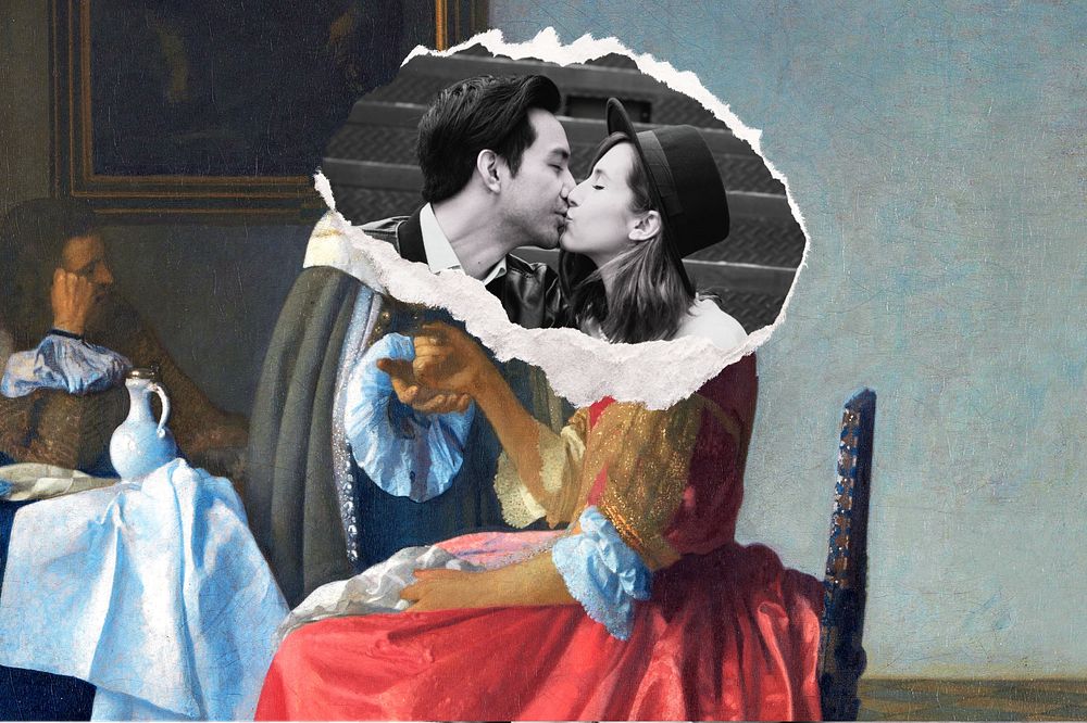 Couple kissing background, art remix. Remixed by rawpixel.