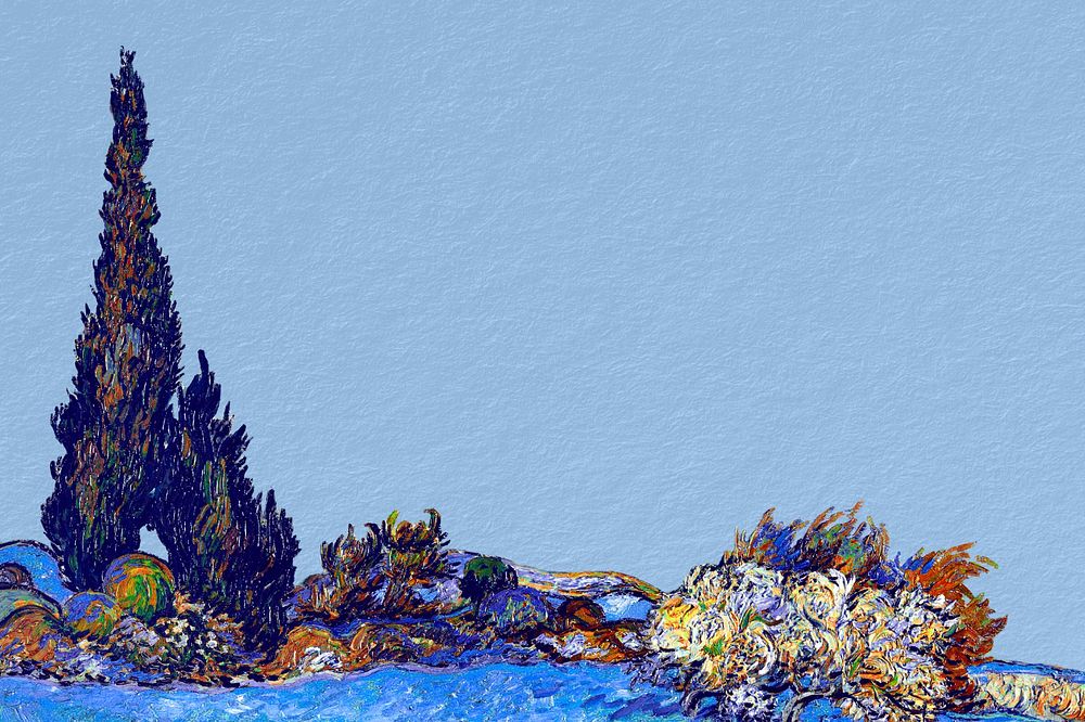 Van Gogh's tree blue background, art remix. Remixed by rawpixel.